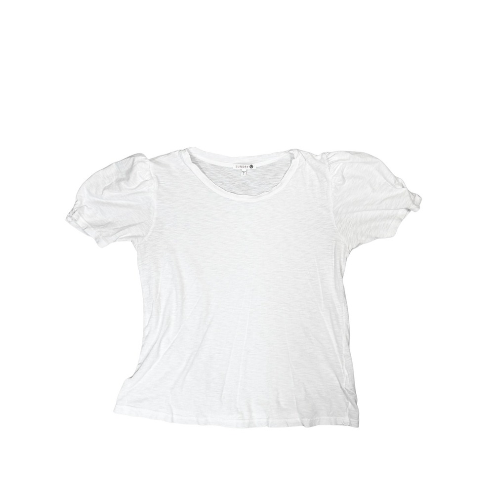 Sundry White Pima Cotton Puff Sleeve Scoop Neck Slub Tee Size 1 S